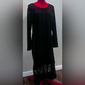 Elegant Black Long Sleeve Dress w/Lace Accents